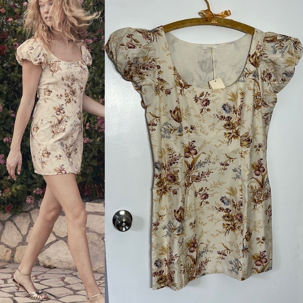 DOEN MARCI mini DRESS IN FIELD OF TULIPS XL NEW with tags mini puff sleeve